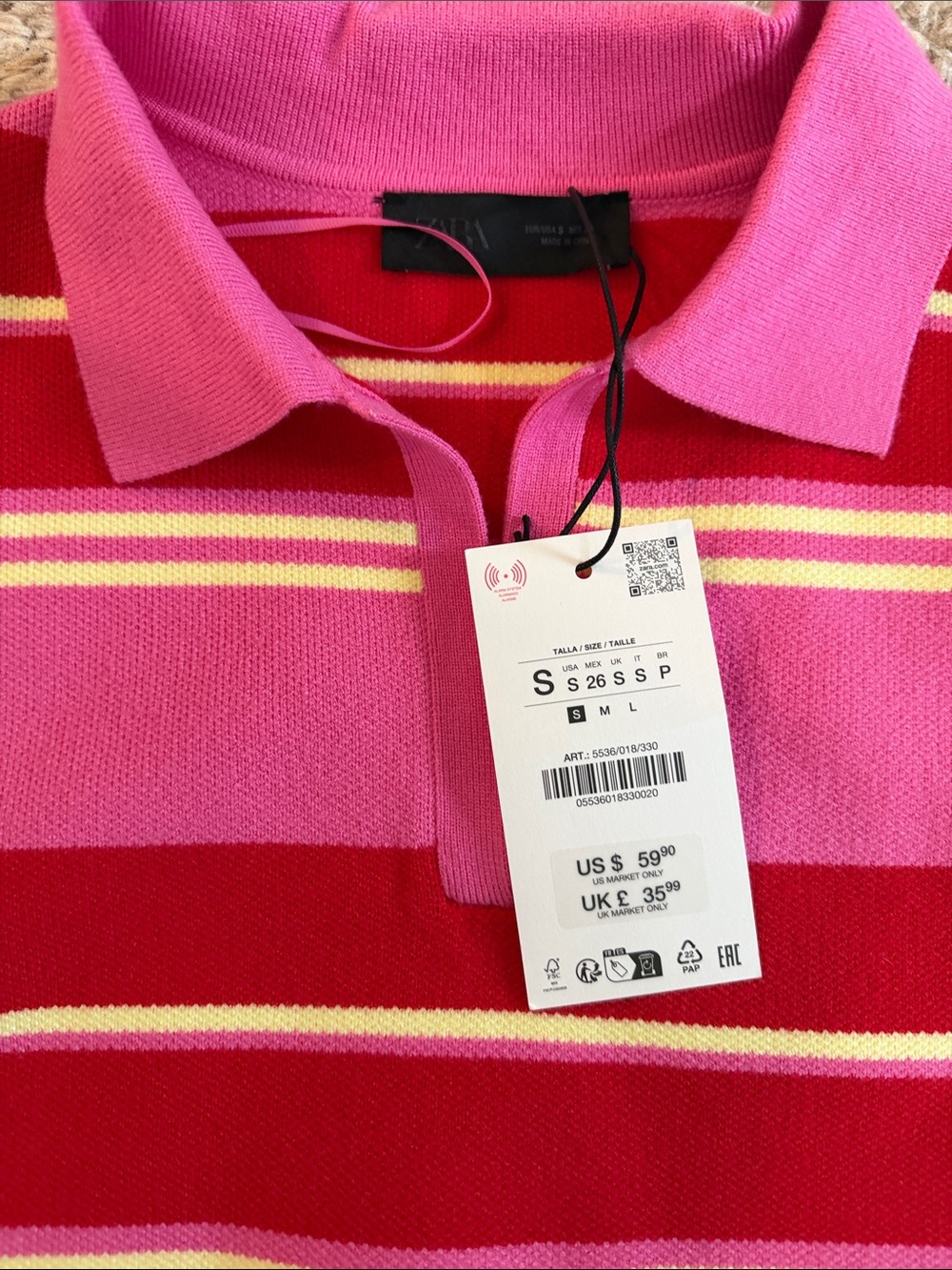 Zara women’s Pink & Red Striped Collared Sweater - Picture 2 of 2